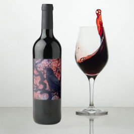 Black Raven och Gnarly Japansk Maple Träd Vinflaska Etikett