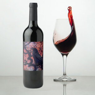 Black Raven och Gnarly Japansk Maple Träd Vinflaska Etikett