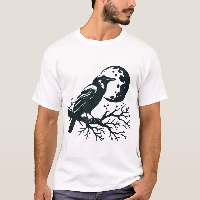 Black Raven och Måne T Shirt (Framsida)
