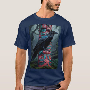 Black Raven och Totem Pole Wildlife Art T Shirt