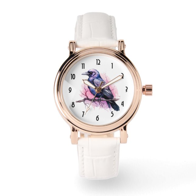 Black Raven på en Gren Illustration Armbandsur (Framsida)
