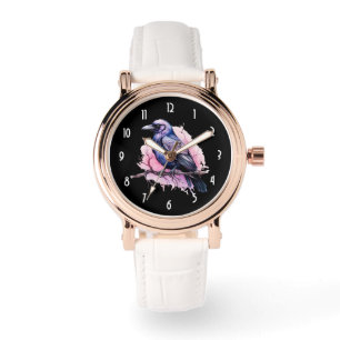 Black Raven på en Gren Illustration Armbandsur