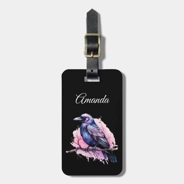 Black Raven på en Gren Illustration Bagagebricka (Vertikal Framsida)