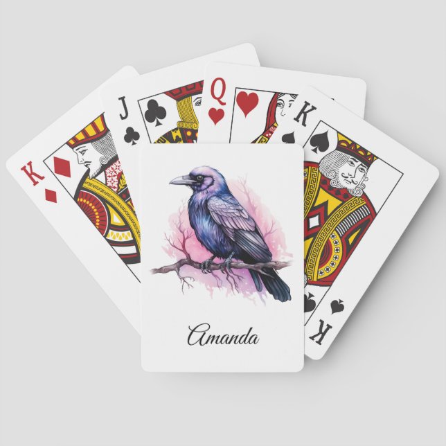 Black Raven på en Gren Illustration Casinokort (Baksidan)
