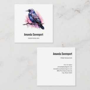 Black Raven på en Gren Illustration Fyrkantigt Visitkort