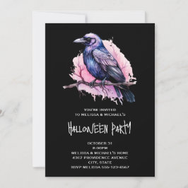Black Raven på en Gren Illustration Halloween Inbjudningar