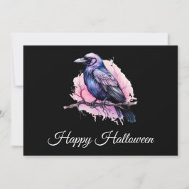 Black Raven på en Gren Illustration Halloween Tack Kort