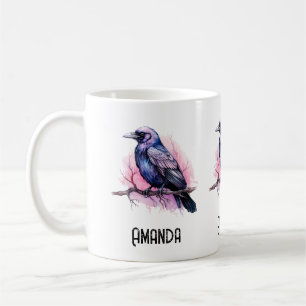 Black Raven på en Gren Illustration Kaffemugg
