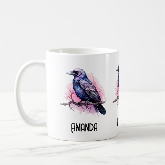 Black Raven på en Gren Illustration Kaffemugg (Vänster)