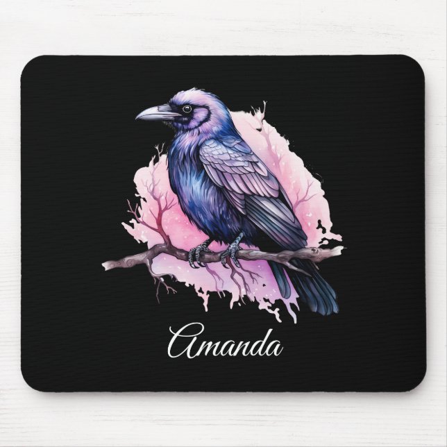 Black Raven på en Gren Illustration Musmatta (Framsidan)