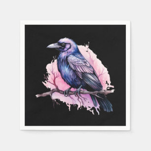 Black Raven på en Gren Illustration Pappersservett