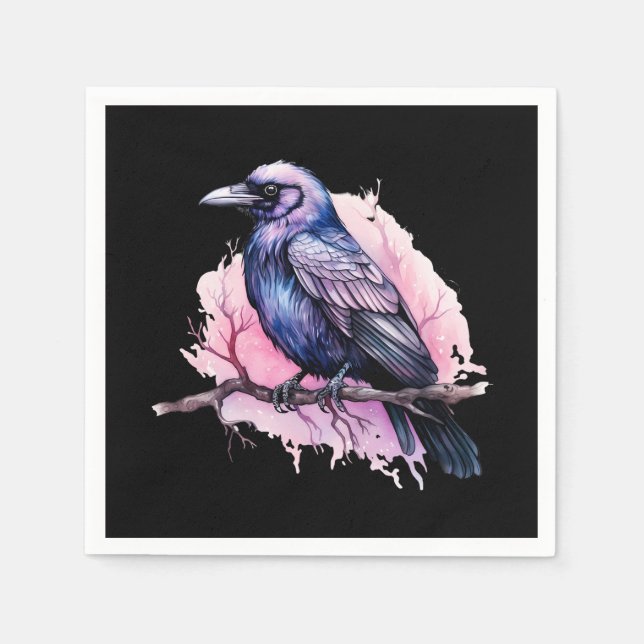 Black Raven på en Gren Illustration Pappersservett (Framsidan)