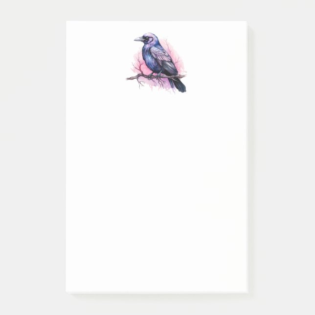 Black Raven på en Gren Illustration Post-it Block (Framsida)