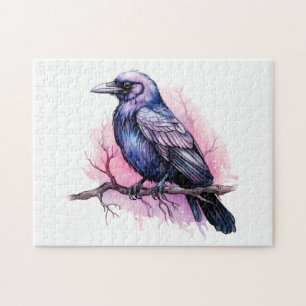 Black Raven på en Gren Illustration Pussel