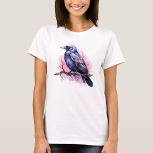 Black Raven på en Gren Illustration T Shirt
