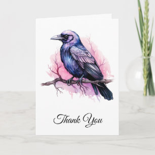 Black Raven på en Gren Illustration Tack Kort