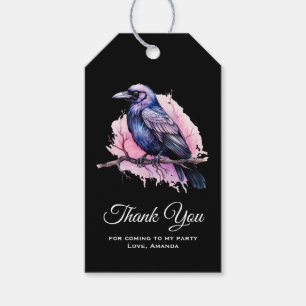 Black Raven på en Gren Illustration Tack Presentetikett