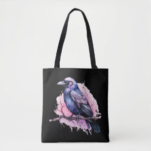 Black Raven på en Gren Illustration Tygkasse