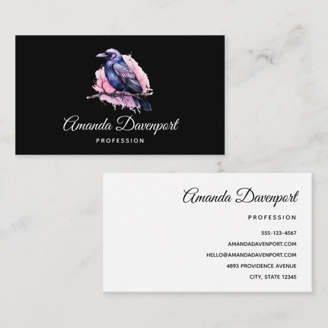 Black Raven på en Gren Illustration Visitkort (Fram/baksida)