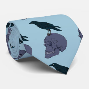 Black Raven på ett Grått Human Skull Slips