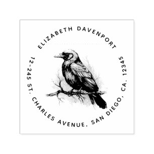Black Raven på Gren Illustration Adress Självfärgande Stämpel