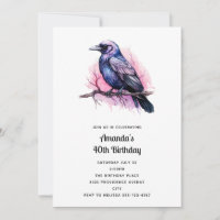 Black Raven på Gren Illustration Birthday