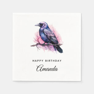 Black Raven på Gren Illustration Birthday Pappersservett