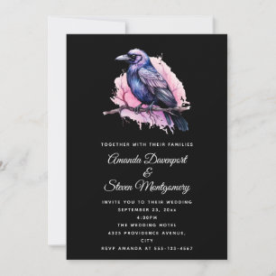 Black Raven på Gren Illustration Bröllop Inbjudningar