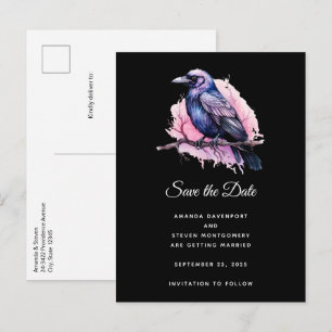 Black Raven på Gren Illustration Bröllop Meddelande Vykort