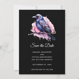 Black Raven på Gren Illustration Bröllop Spara Datumet