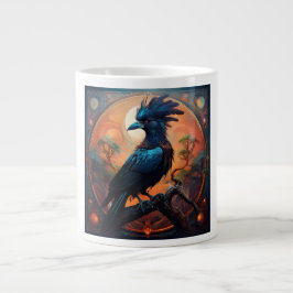 Black Raven Perched On A Gnarled Branch Jumbo Mugg