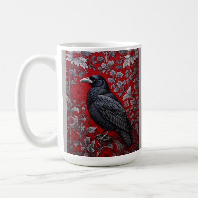 Black Raven Red Floral William Morris Inspired Kaffemugg (Vänster)