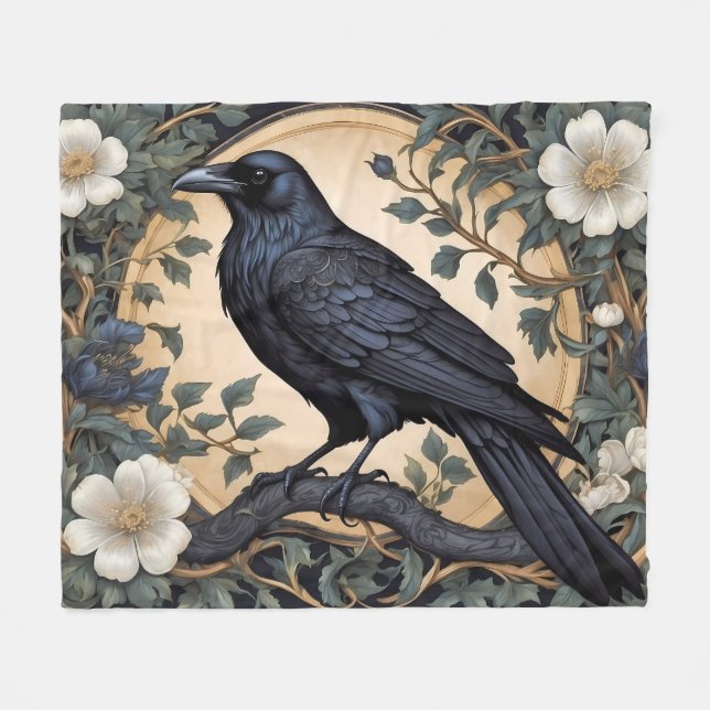 Black Raven William Morris Inspired Fleecefilt (Framsidan (Horisontell))