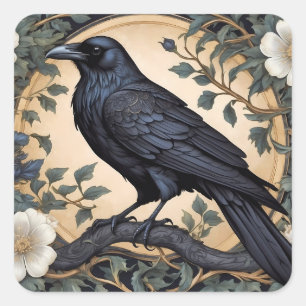Black Raven William Morris Inspired Fyrkantigt Klistermärke
