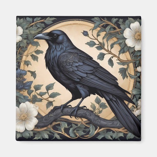 Black Raven William Morris Inspired Magnet (Framsidan)
