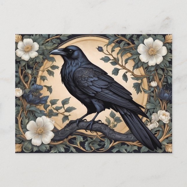 Black Raven William Morris Inspired Vykort (Framsida)