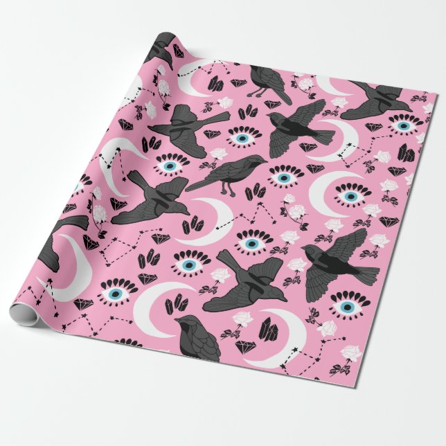  Black Raven Wrapping Papper Presentpapper (Utrullad)