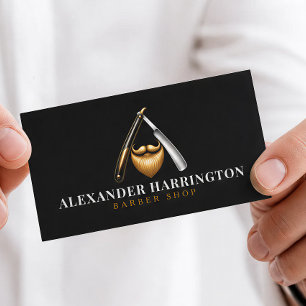 Black Razor Golden Beard Logo Barberare Visitkort
