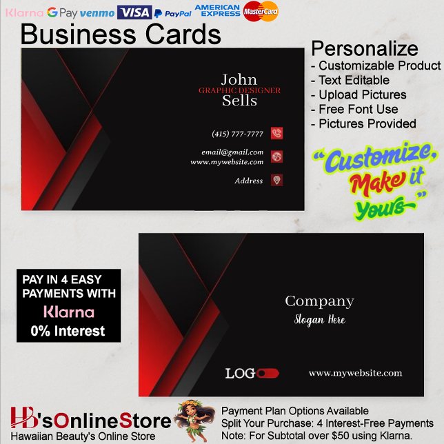Black & Red Affärskort 41 Pack med 100 Visitkort (Black & Red Business Cards 41 Pack of 100.)