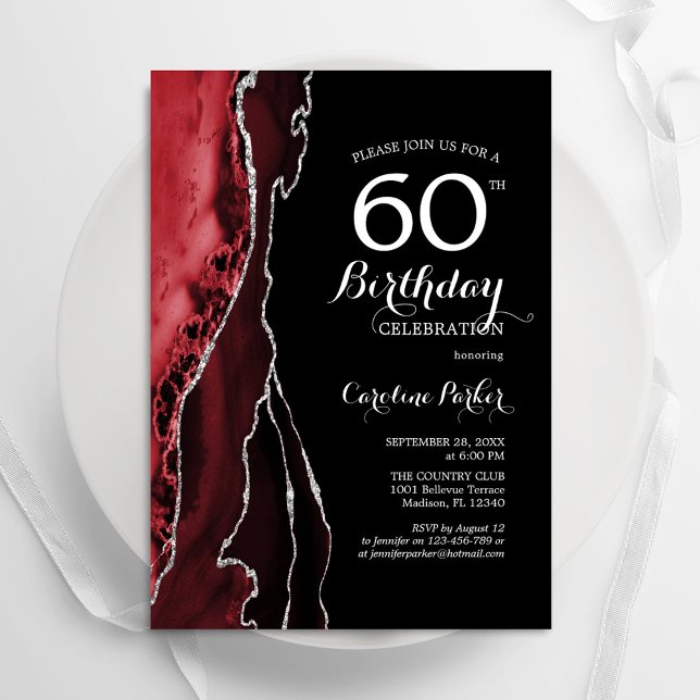 Black Red Agate 60:e födelsedagen Inbjudningar (Skapare uppladdad)