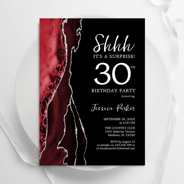 Black Red Agate Surprise 30års födelsedag Inbjudningar (Skapare uppladdad)