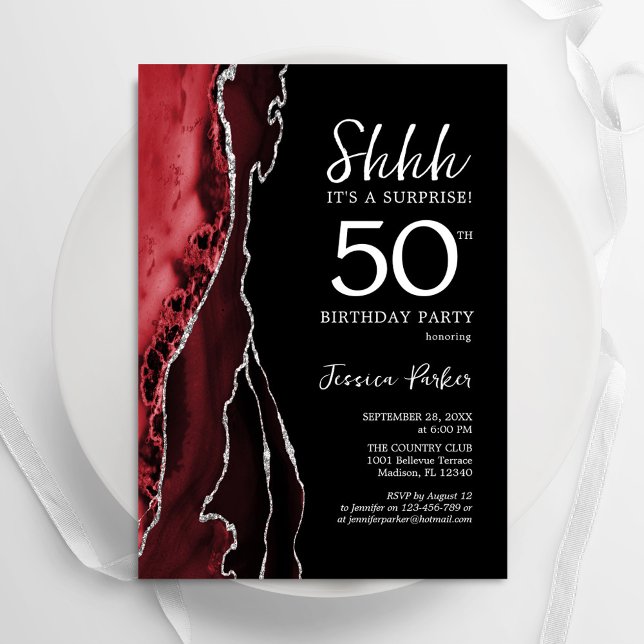 Black Red Agate Surprise 50:e födelsedagen Inbjudningar (Skapare uppladdad)