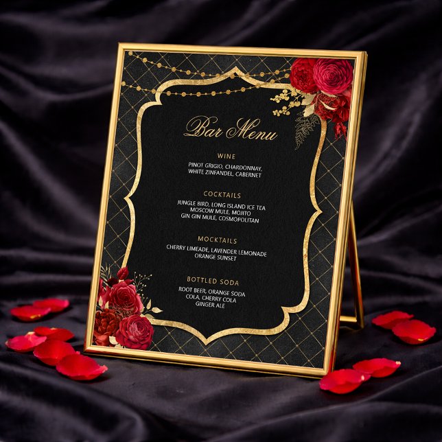 Black, Red and Gold Bar Menu Poster (Black, Red and Gold Bar Menu)