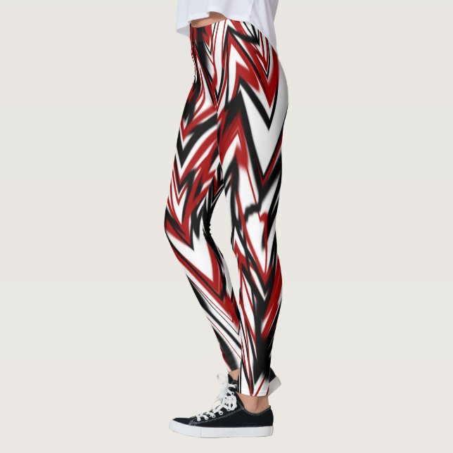 Black Red and White Line Art 2 Leggings (Vänster)