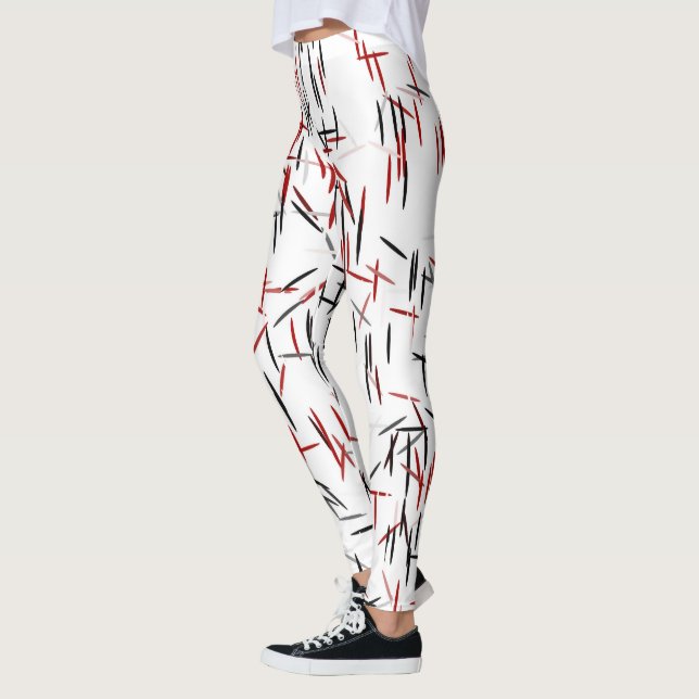 Black Red and White Line Art Leggings (Vänster)