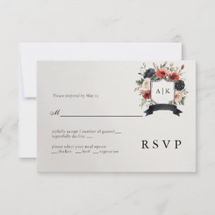 Black Red Anemone Jackar Arm Bröllop OSA Card Kort