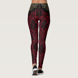 Black Red Antique Damask Snöre Stil Leggings