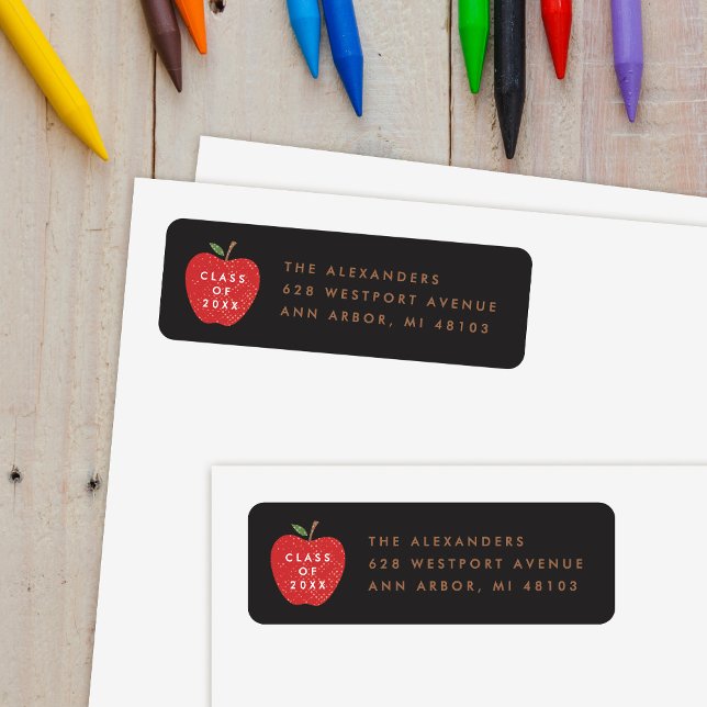 Black Red Apple Preschool Graduation Address Label Returadress Etikett (Skapare uppladdad)