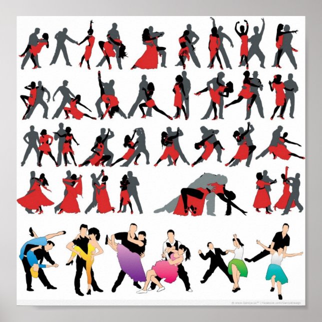 BLACK RED BALLROOM COLORFUL DANCERS DANCE DIGITAL POSTER (Framsidan)