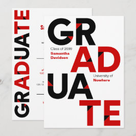 Black & Red Big Bold Vinkel-cut Brev Studenten Inbjudningar